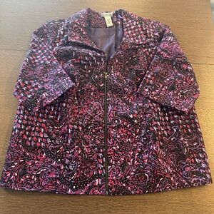 Catherines Purple Paisley 3/4 Sleeve Full Zip Lined Blazer Jacket Size 1X WP
